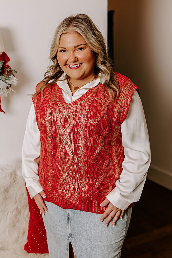 Premium Metallic Knit Vest Top - Red Curves for Holiday Glam