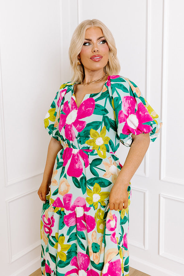 Premium Porch Swing Floral Midi Dress - Sunset Elegance