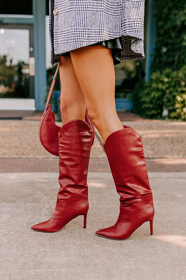 Premium Fiora Faux Leather Knee High Boots in Crimson - Ultimate Style & Comfort