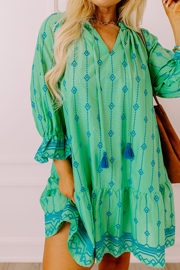 Premium Charleston Stroll Embroidered Mini Dress - Kelly Green Curves