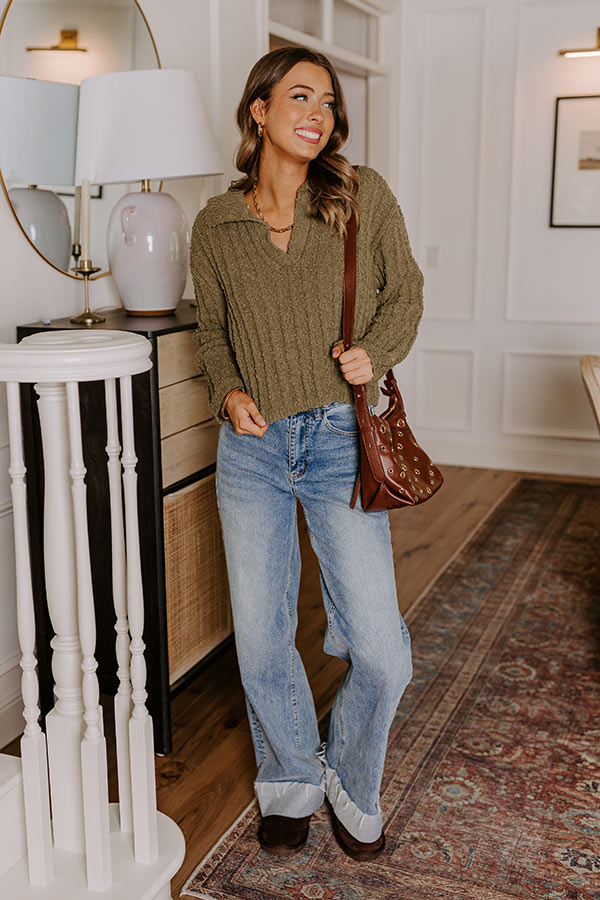 Premium Harvest Hues Knit Sweater - Sage Green