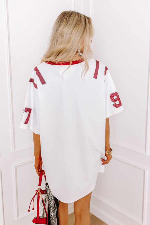 Ultimate Game Day Faux Leather Mini Dress - White with Sequin Detail