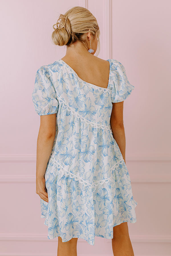 Ultimate Floral Elegance Asymmetrical Mini Dress | Sky Blue