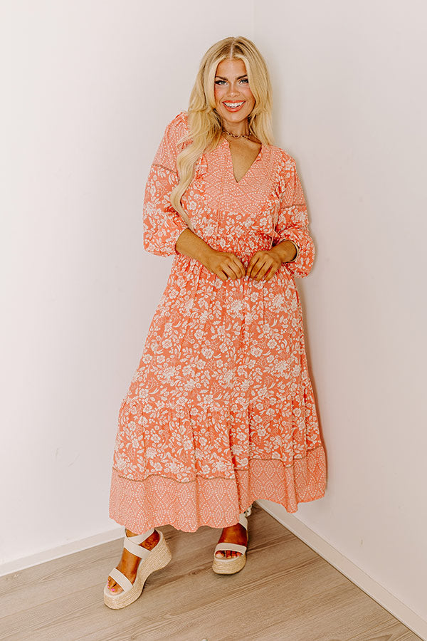 Premium Peach Curves Floral Midi Dress - Ultimate Style for Every Occasion