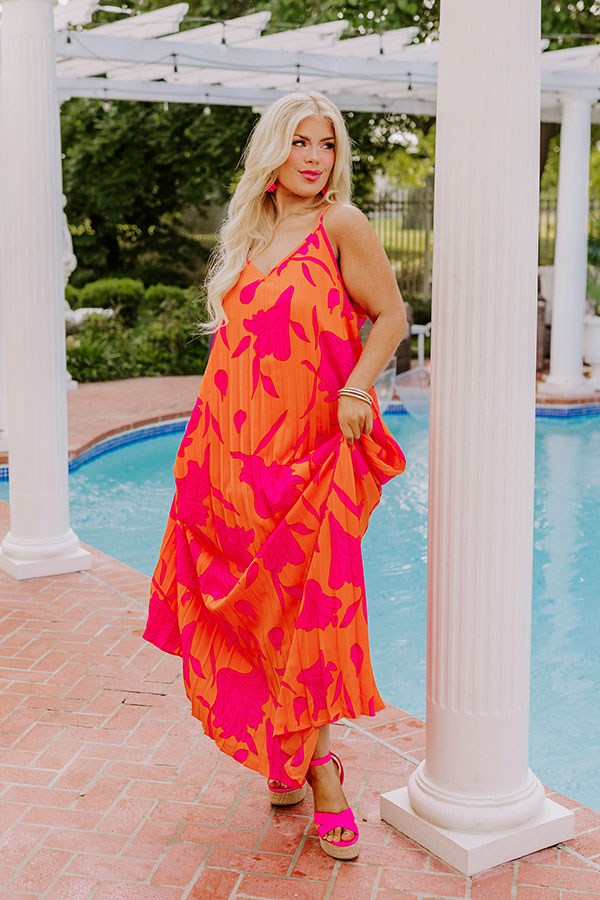 Premium Vibrant Moment Floral Maxi Dress - Tangerine Sunset