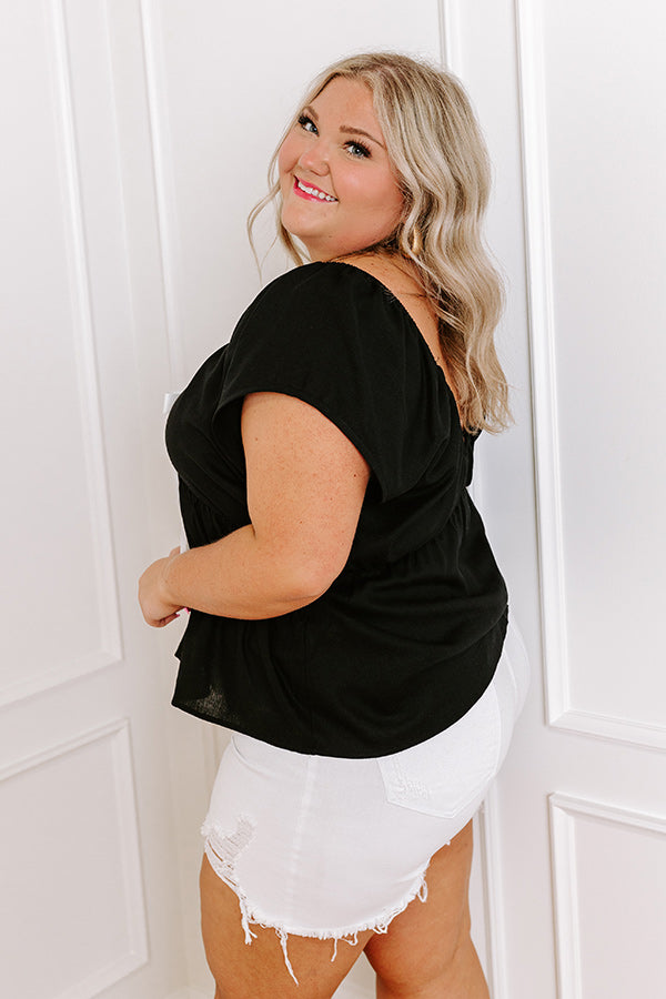 Premium Linen-Blend Crush Top in Black Curves