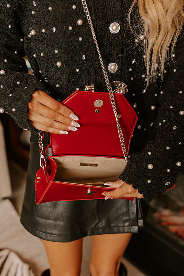 Ultimate Glam Rhinestone Bow Faux Leather Purse in Red