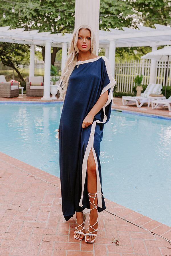 Premium Uptown Elegance Caftan Maxi Dress - Navy