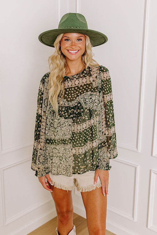 Premium Olive Floral Paisley Shift Top