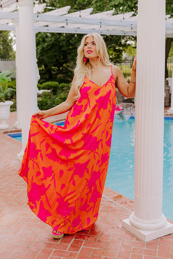 Premium Vibrant Moment Floral Maxi Dress - Tangerine Sunset