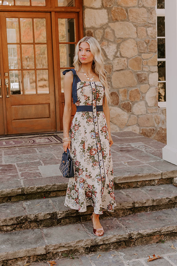 Premium Wine Country Floral Midi Dress