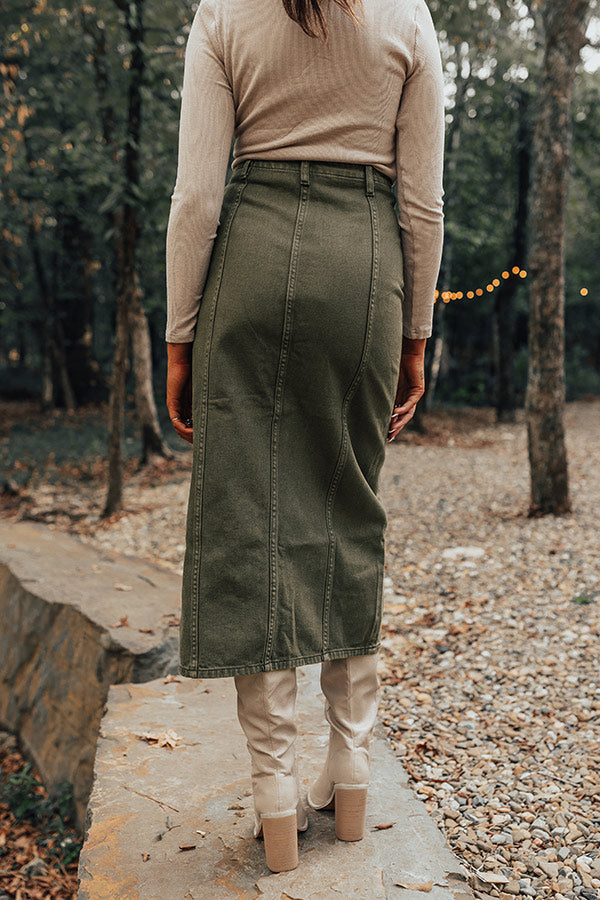 Premium Olive High Waist Denim Skirt - Ultimate Fall Fashion