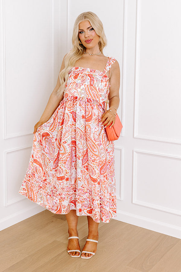 Premium Sunset Splendor Satin Midi Dress