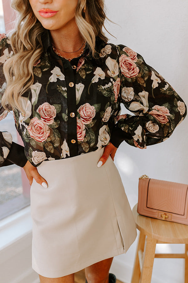 Premium Floral Chiffon Button-Up Blouse