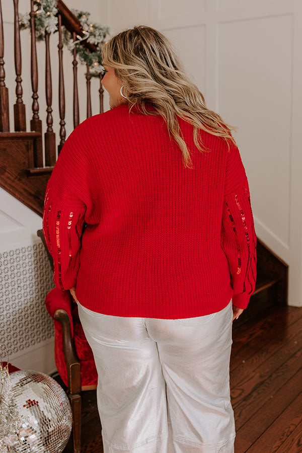 Premium Holiday Sparkle Sequin Sweater - Red Curves