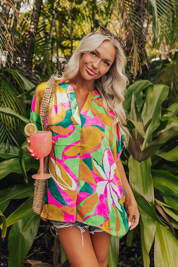 Premium Tropical Satin Shift Top