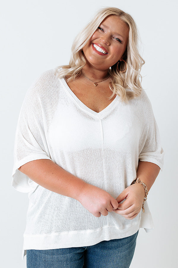 Premium Ivory Curves Knit Shift Top - Effortless Elegance