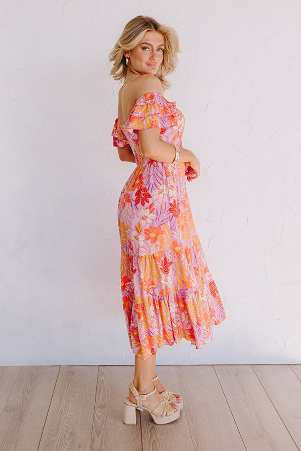 Premium Hibiscus Harmony Midi Dress