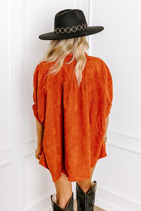 Premium Rust Corduroy Oversized Button-Up Shirt for Fall