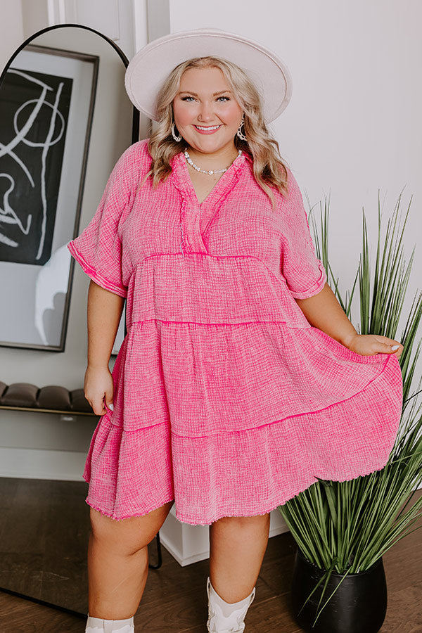 Premium Across The World Mineral Wash Mini Dress - Pink Curves Edition