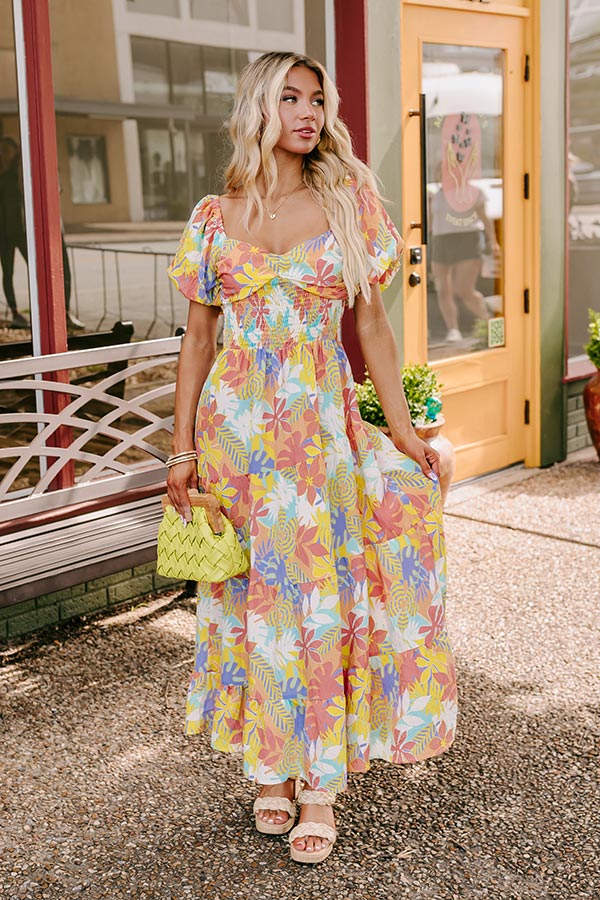 Premium Tropical Escape Maxi Dress in Sea Glass