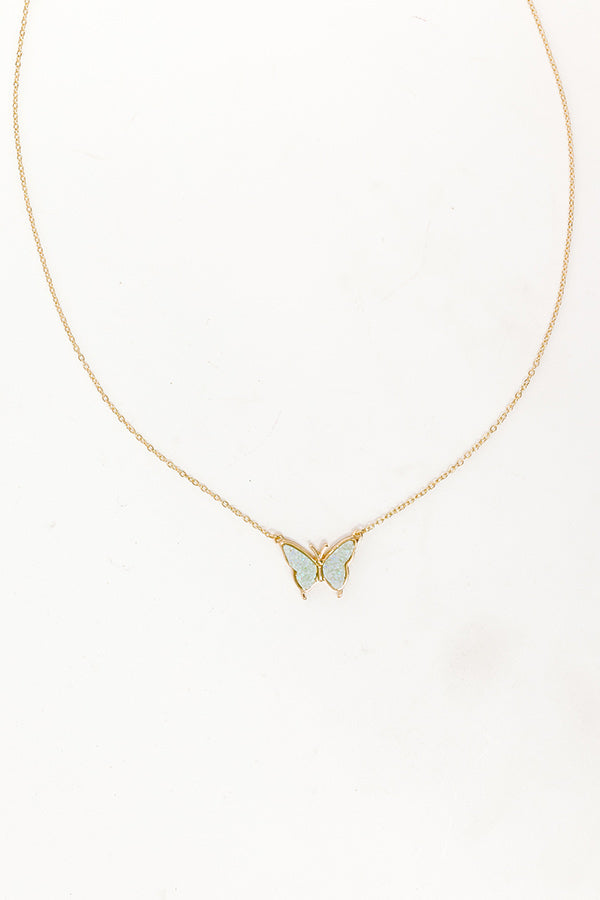 Premium Light Blue Butterfly Kisses Druzy Necklace - Luxe Trendy Jewelry