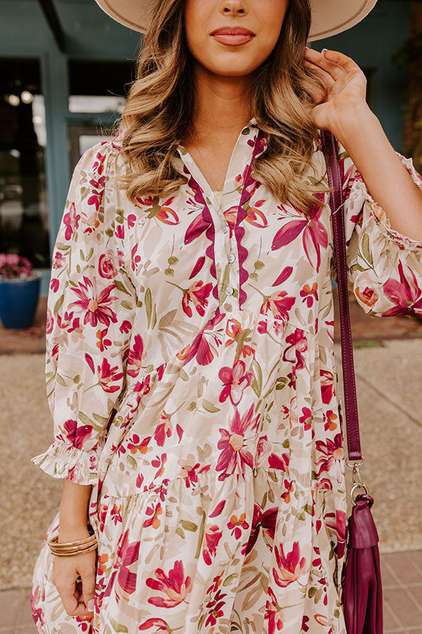 Premium Sangria Sippin' Floral Mini Dress - Ultimate Effortless Chic