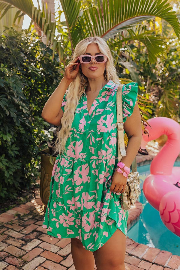 Ultimate Cabana Date Night Floral Dress - Kelly Green Curves