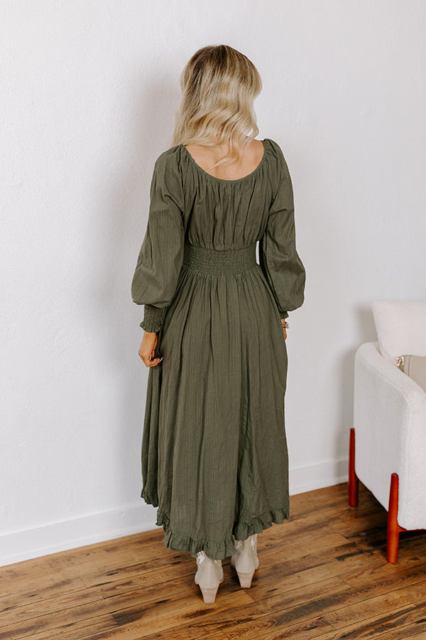 Premium Olive Sunset Views Button Down Midi Dress