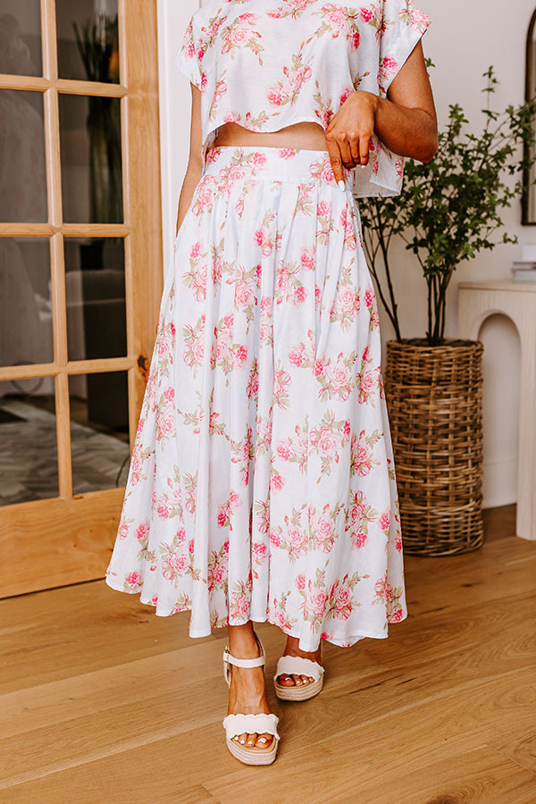 Premium Rose Garden High Waist Midi Skirt