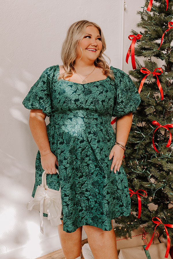 Ultimate Holiday Happiness Jacquard Mini Dress - Hunter Green Curves