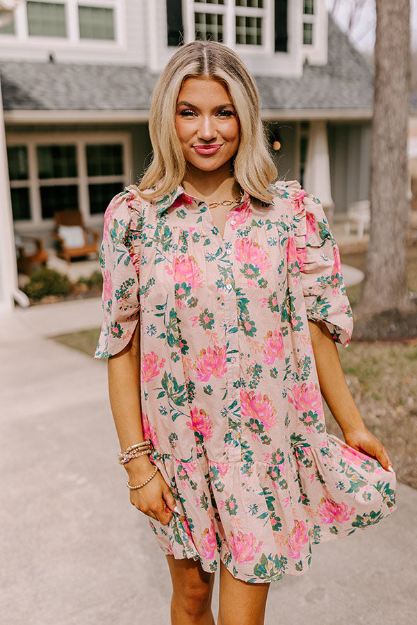 Premium Blushing Bliss Floral Mini Dress