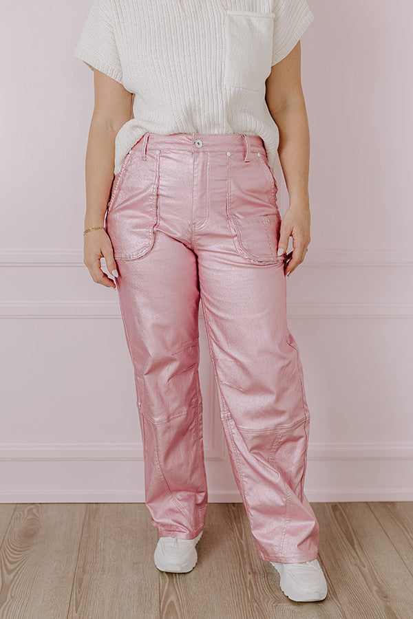 Premium High Waist Metallic Pants - Chic Pink Edition