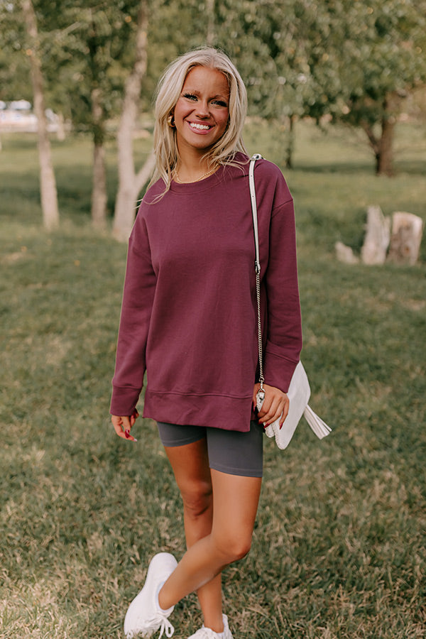 Premium Central Park Stroll Oversized Sweatshirt in Maroon - Ultimate Comfort & Style