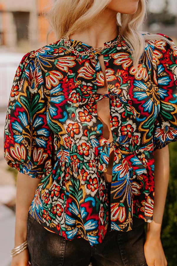 Premium Tropical Dream Front Tie Blouse