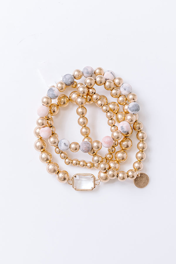 Ultimate Glam Stretch Bracelet Set - Grey & Pink Stone Beads