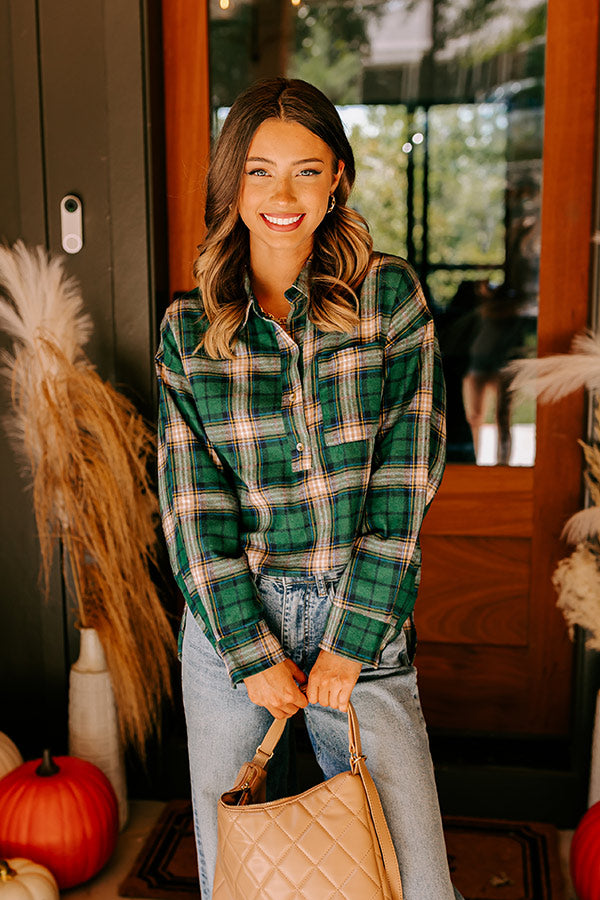 Premium Oversized Flannel Shirt - Hunter Green Fireside S'mores Edition