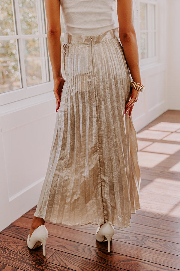 Premium Champagne Fizz High Waist Metallic Maxi Skirt