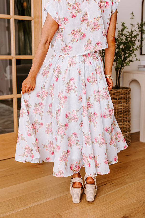 Premium Rose Garden High Waist Midi Skirt