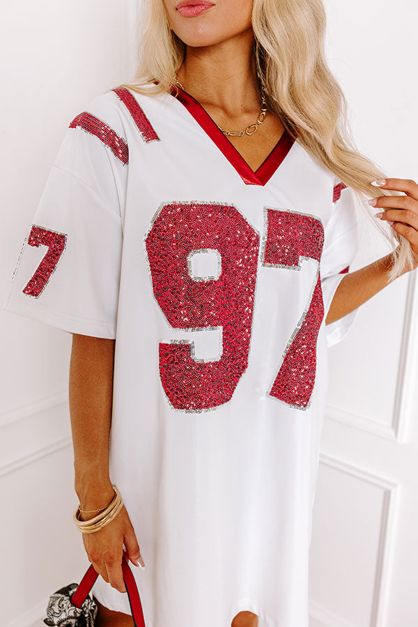 Ultimate Game Day Faux Leather Mini Dress - White with Sequin Detail