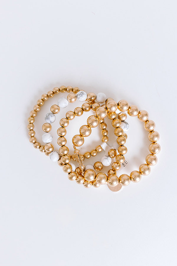 Ultimate Glam Stretch Bracelet Set - White & Gold