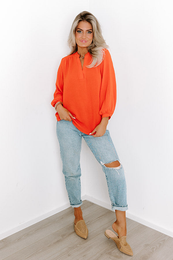 Premium Casual Moment Shift Top - Tangerine Elegance