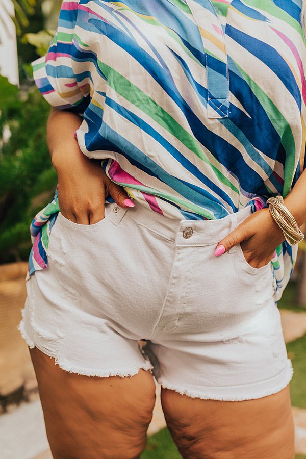 Premium High Waist Distressed Denim Shorts - The Darly Curve