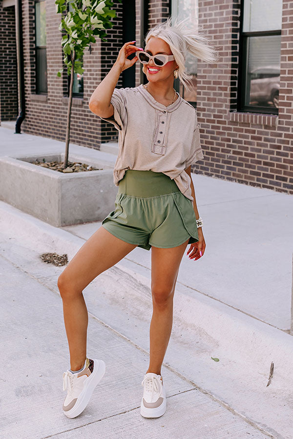 Premium Strive For Greatness High Waist Shorts - Olive