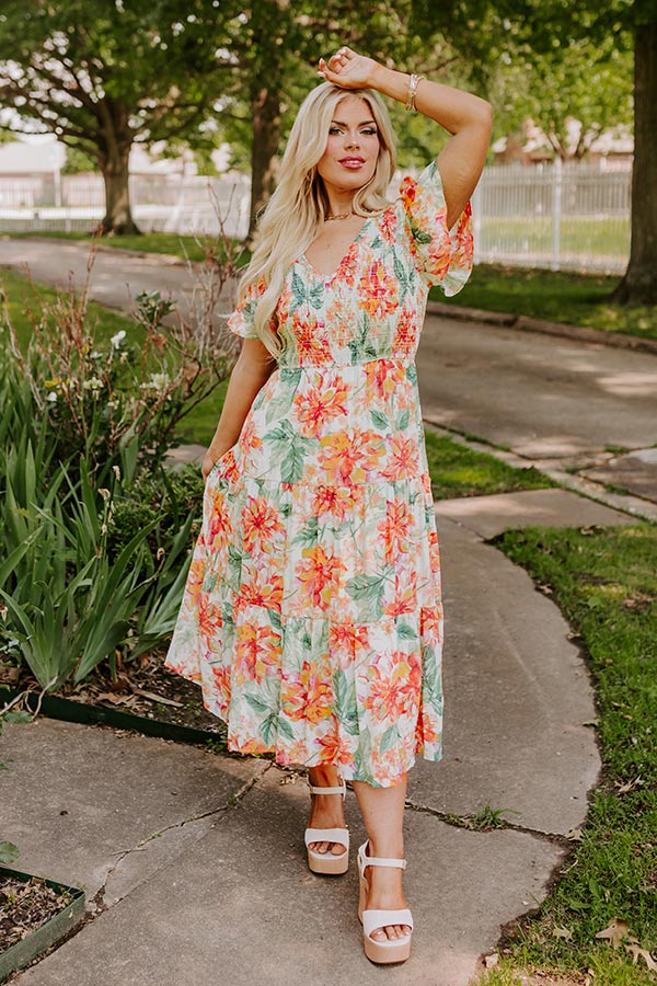 Ultimate Sunny Sangria Floral Midi Dress - Mint Curves