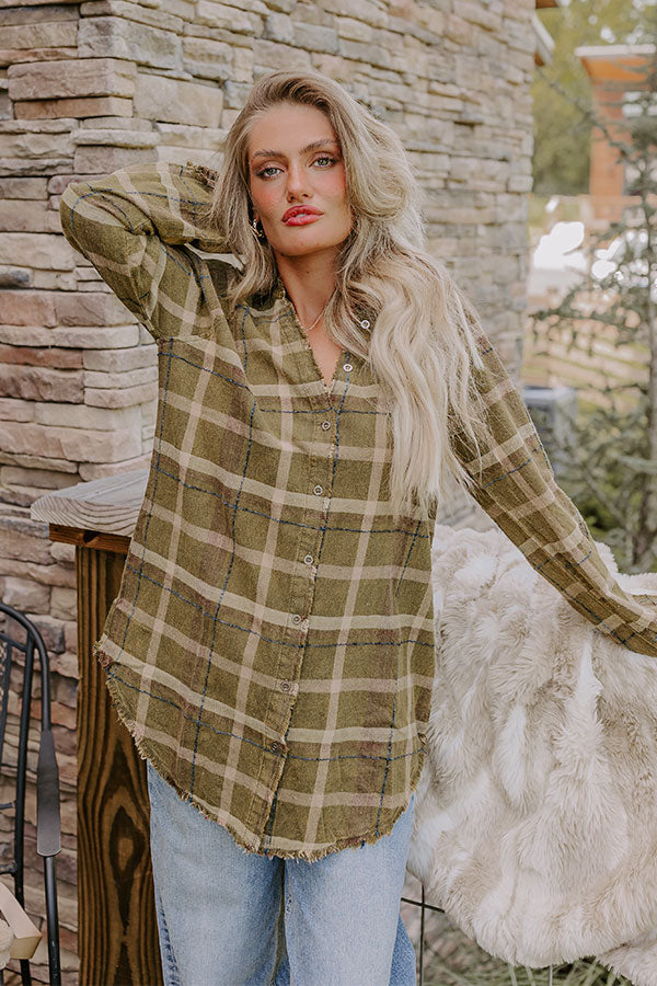 Premium Hayride Happiness Vintage Wash Plaid Tunic - Olive Edition