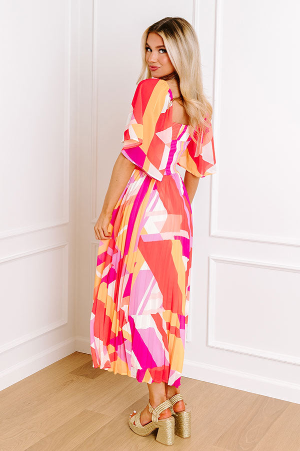 Premium Sunshine & Sorbet Pleated Midi Dress