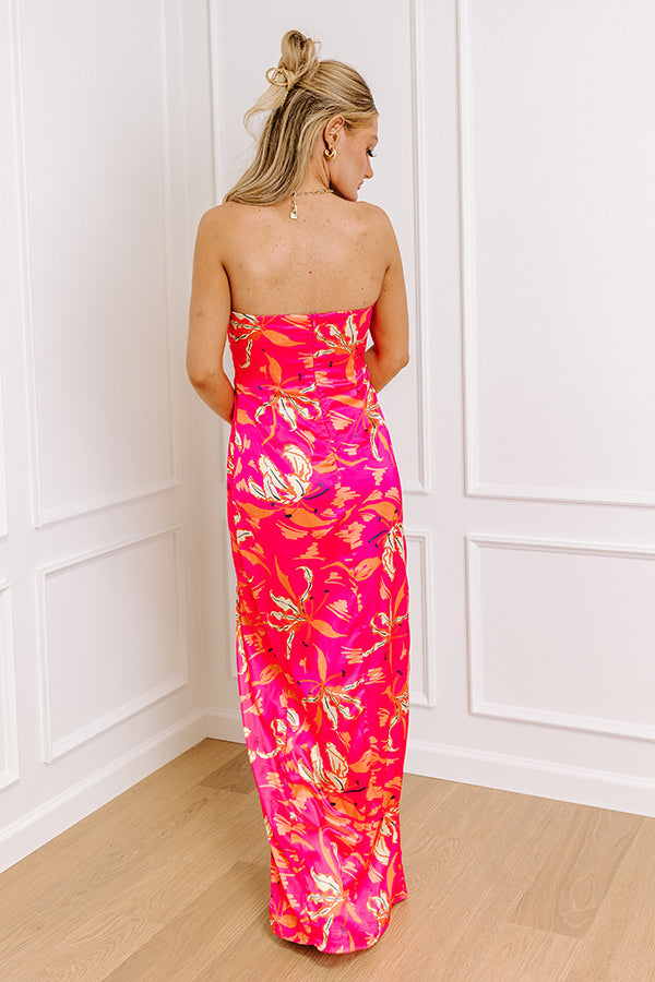 Premium Gala Ready Satin Maxi Dress - Hot Pink Elegance