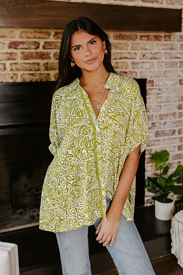 Premium Daylight Mix Button-Up Top in Vibrant Lime