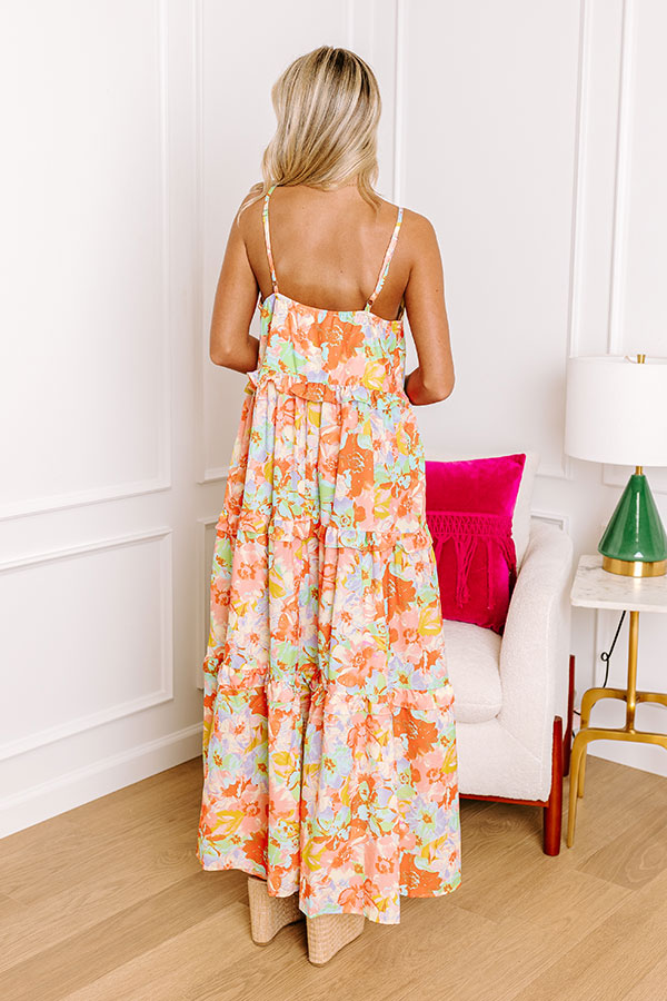 Premium Tropical Shoreline Ruffle Maxi Dress